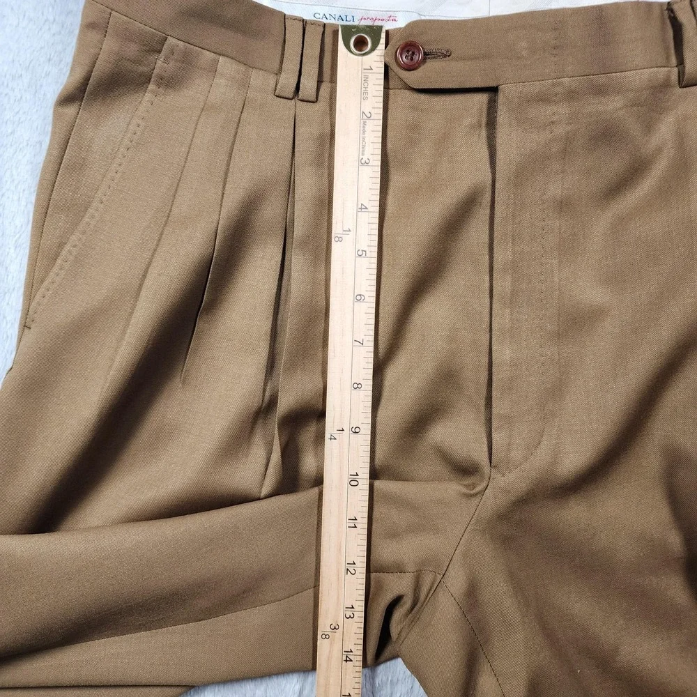 Canali Proposta Pants Mens 36x29 (Fits 34x30) Brown Wool Pleated Cuffed Italy